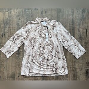 Elie Tahari Beige Snake Print Long Sleeve Top